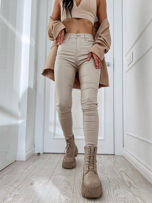 Ādas imitacijos kelnės "OCTOBER WARM" Z2150-2 - ŠVIESIAI SMĖLINĖS